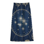 Zodiac Astrology Symbols Print Cotton Front Slit Maxi Skirt