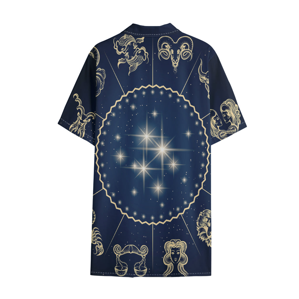 Zodiac Astrology Symbols Print Cotton Hawaiian Shirt