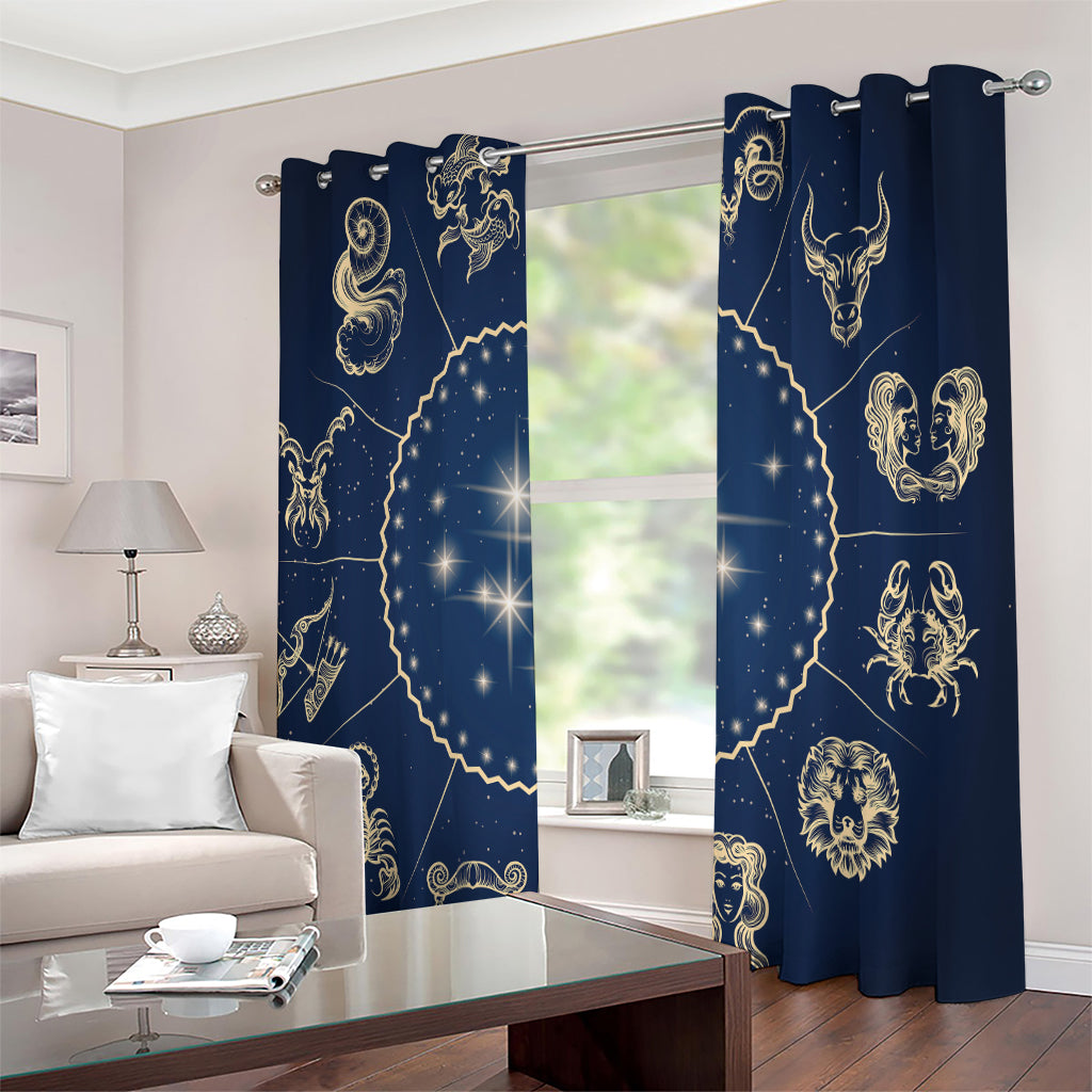 Zodiac Astrology Symbols Print Extra Wide Grommet Curtains