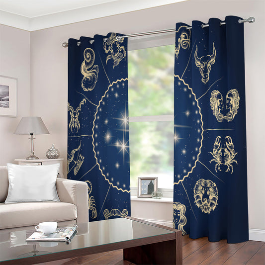 Zodiac Astrology Symbols Print Extra Wide Grommet Curtains