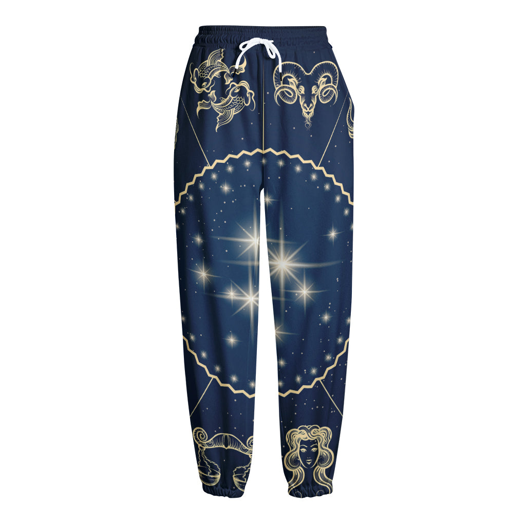 Zodiac Astrology Symbols Print Fleece Lined Knit Pants