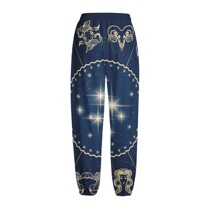 Zodiac Astrology Symbols Print Fleece Lined Knit Pants