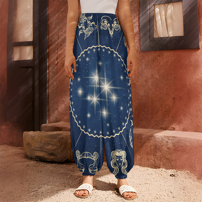 Zodiac Astrology Symbols Print Harem Pants