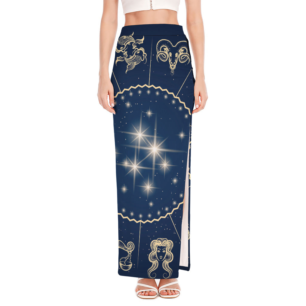 Zodiac Astrology Symbols Print High Slit Maxi Skirt