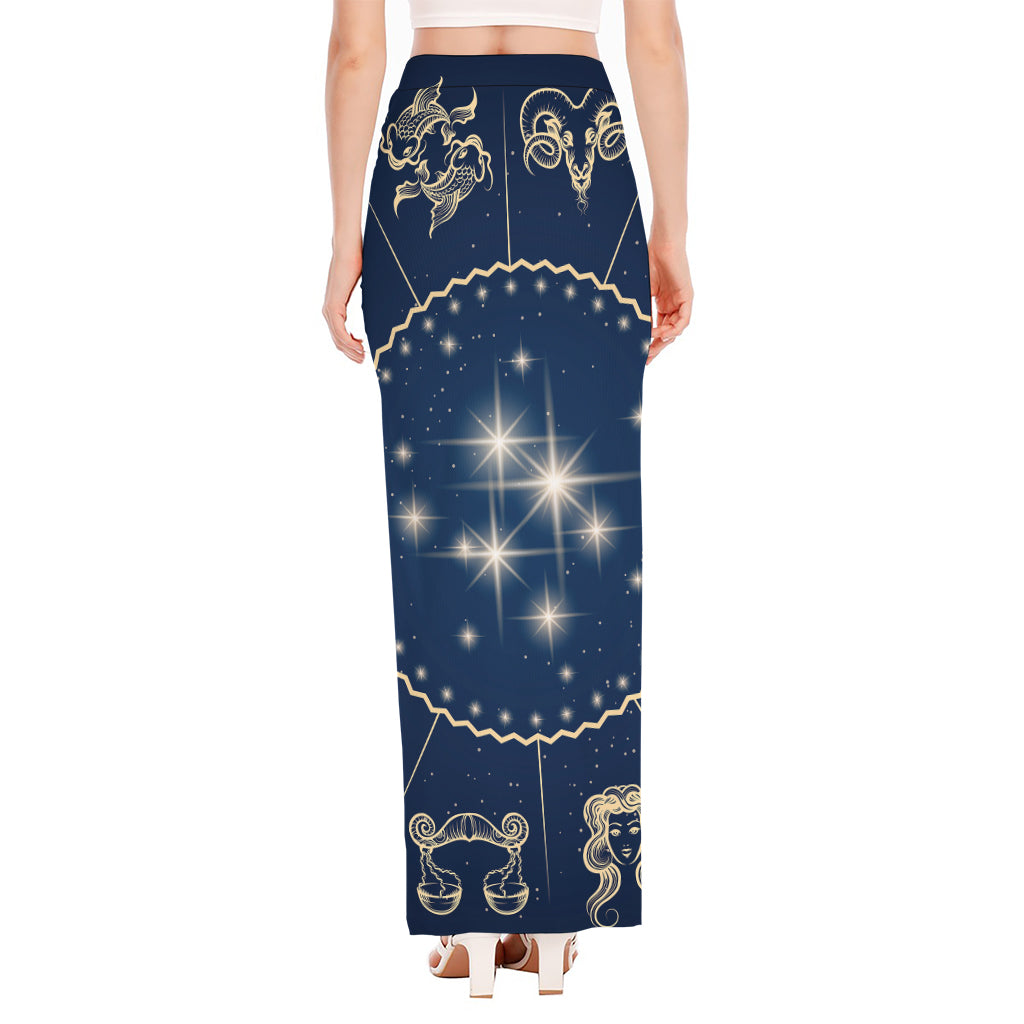 Zodiac Astrology Symbols Print High Slit Maxi Skirt