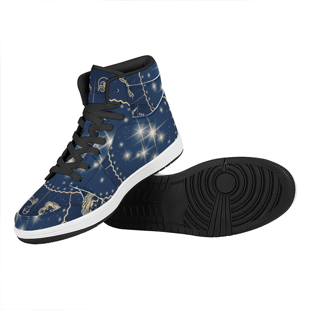 Zodiac Astrology Symbols Print High Top Leather Sneakers
