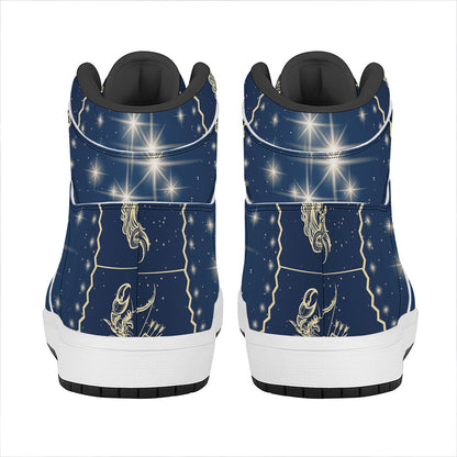 Zodiac Astrology Symbols Print High Top Leather Sneakers