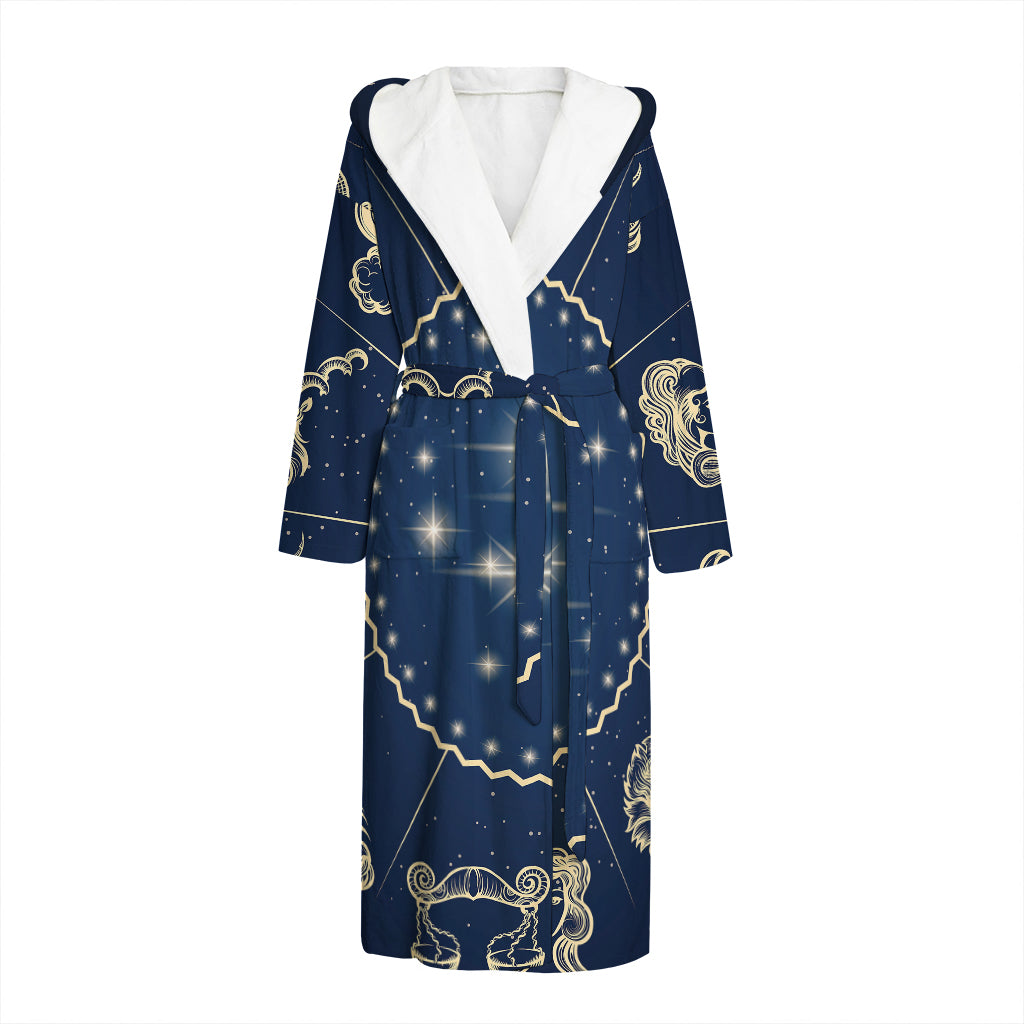 Zodiac Astrology Symbols Print Hooded Bathrobe