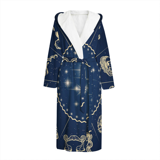 Zodiac Astrology Symbols Print Hooded Bathrobe