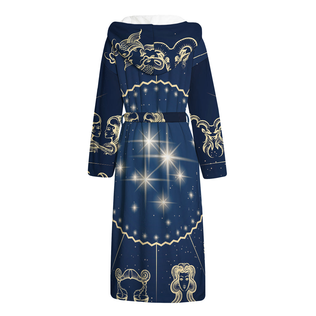 Zodiac Astrology Symbols Print Hooded Bathrobe