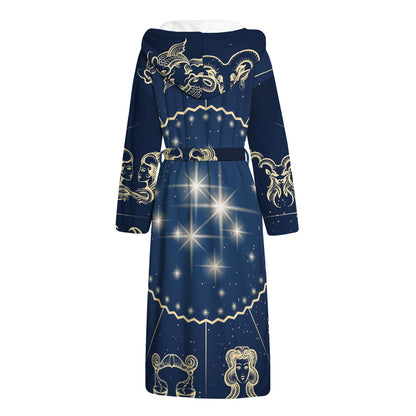 Zodiac Astrology Symbols Print Hooded Bathrobe