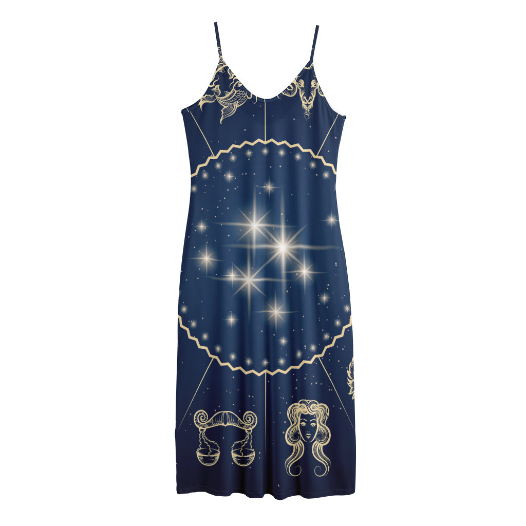 Zodiac Astrology Symbols Print Jersey Midi Cami Dress
