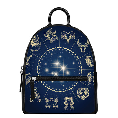 Zodiac Astrology Symbols Print Leather Backpack