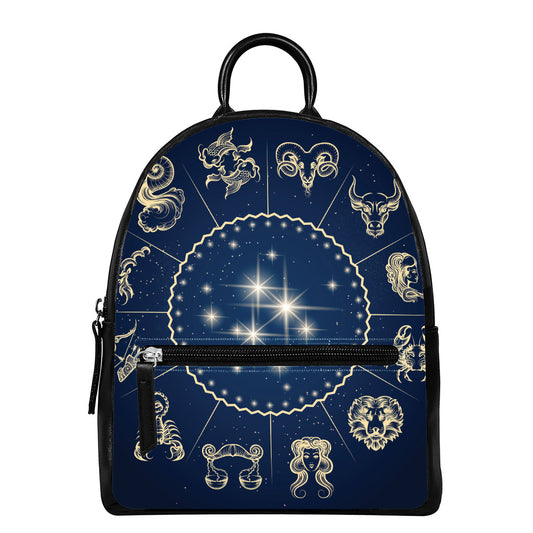 Zodiac Astrology Symbols Print Leather Backpack