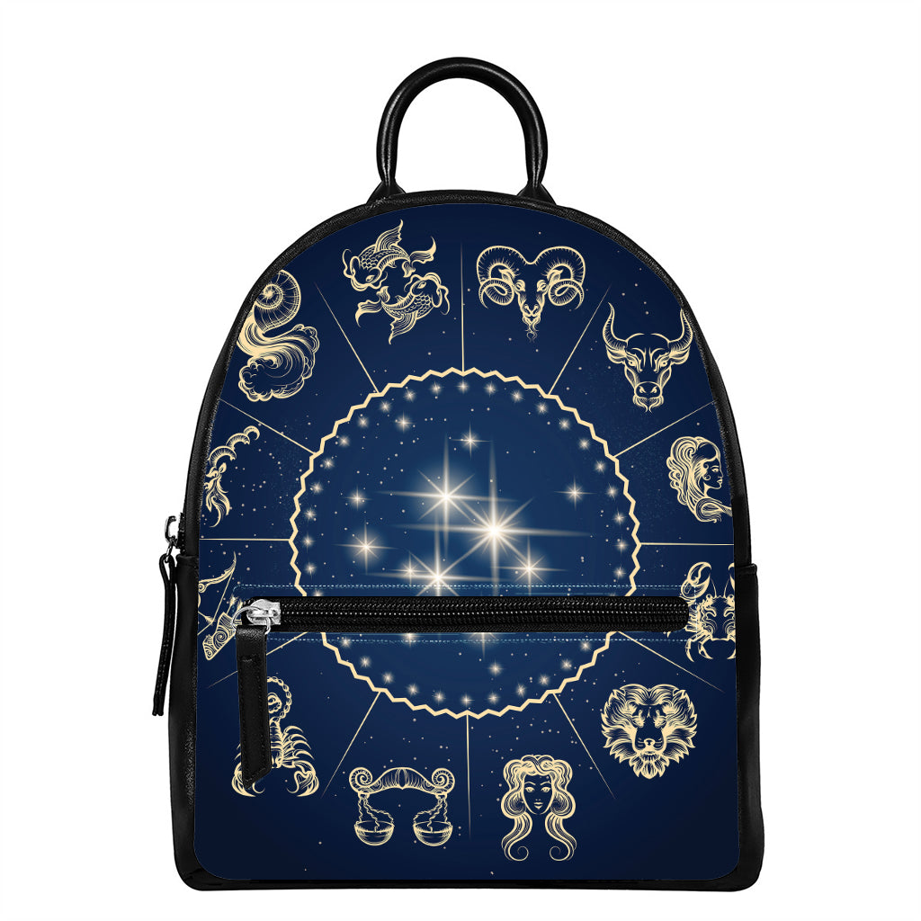 Zodiac Astrology Symbols Print Leather Backpack