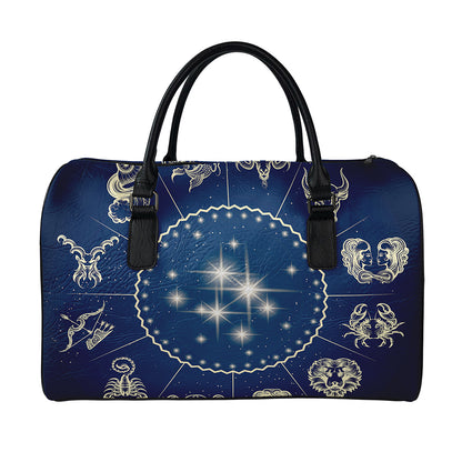 Zodiac Astrology Symbols Print Leather Duffle Bag