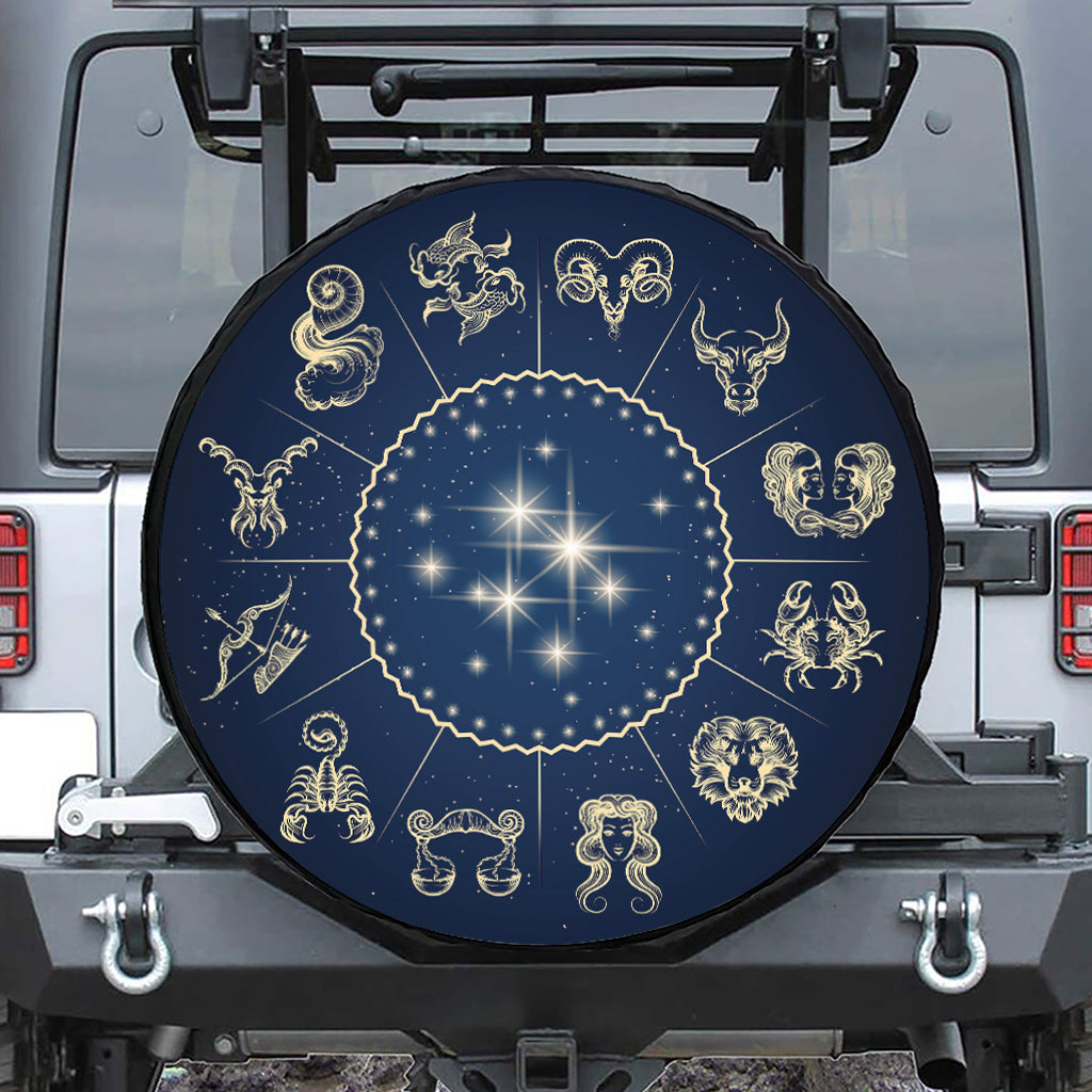 Zodiac Astrology Symbols Print Leather Spare Tire Cover