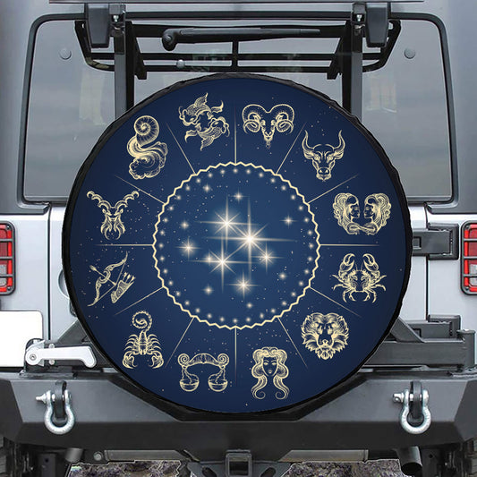Zodiac Astrology Symbols Print Leather Spare Tire Cover