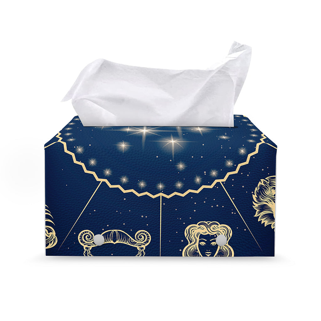 Zodiac Astrology Symbols Print Leather Tissue Box Cover