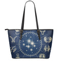 Zodiac Astrology Symbols Print Leather Tote Bag With Zipper