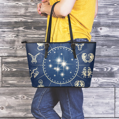 Zodiac Astrology Symbols Print Leather Tote Bag