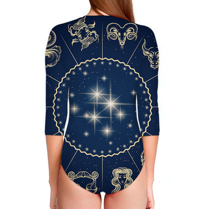 Zodiac Astrology Symbols Print Long Sleeve Swimsuit
