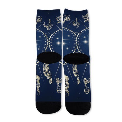 Zodiac Astrology Symbols Print Long Socks