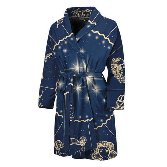 Zodiac Astrology Symbols Print Men's Bathrobe