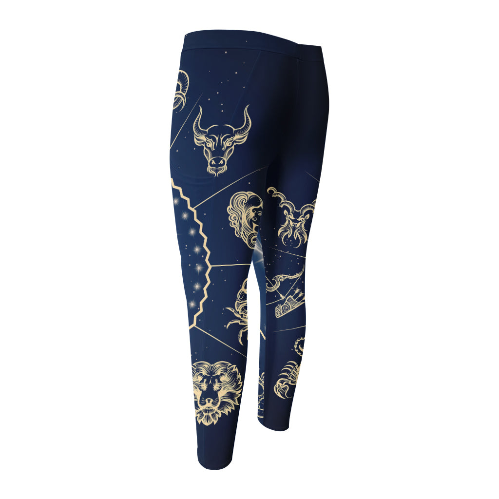 Zodiac Astrology Symbols Print Men's Compression Pants
