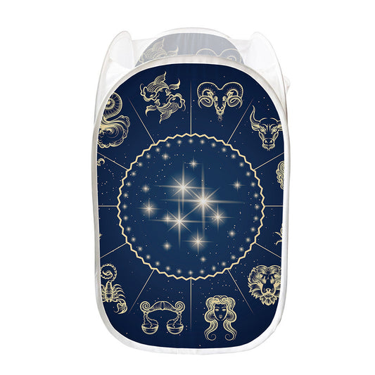 Zodiac Astrology Symbols Print Mesh Laundry Hamper