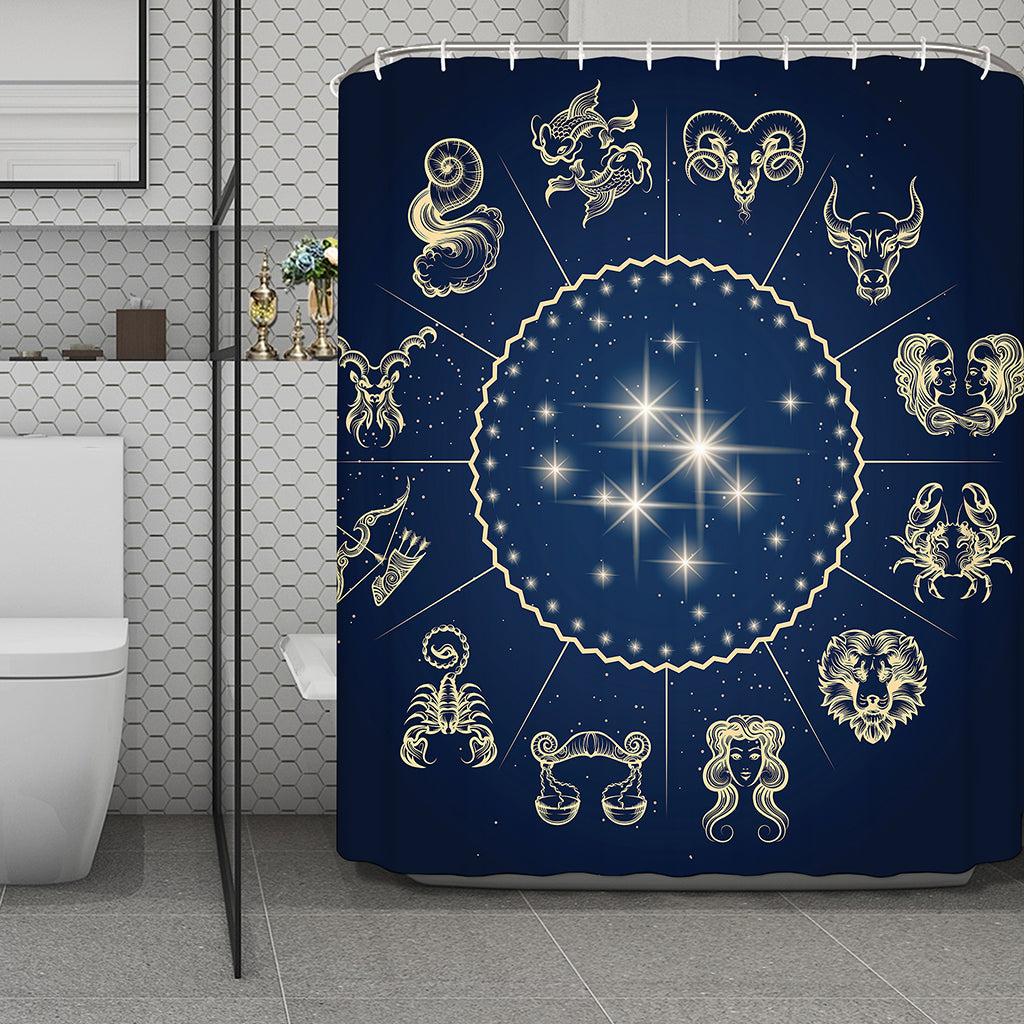 Zodiac Astrology Symbols Print Polyester Shower Curtain