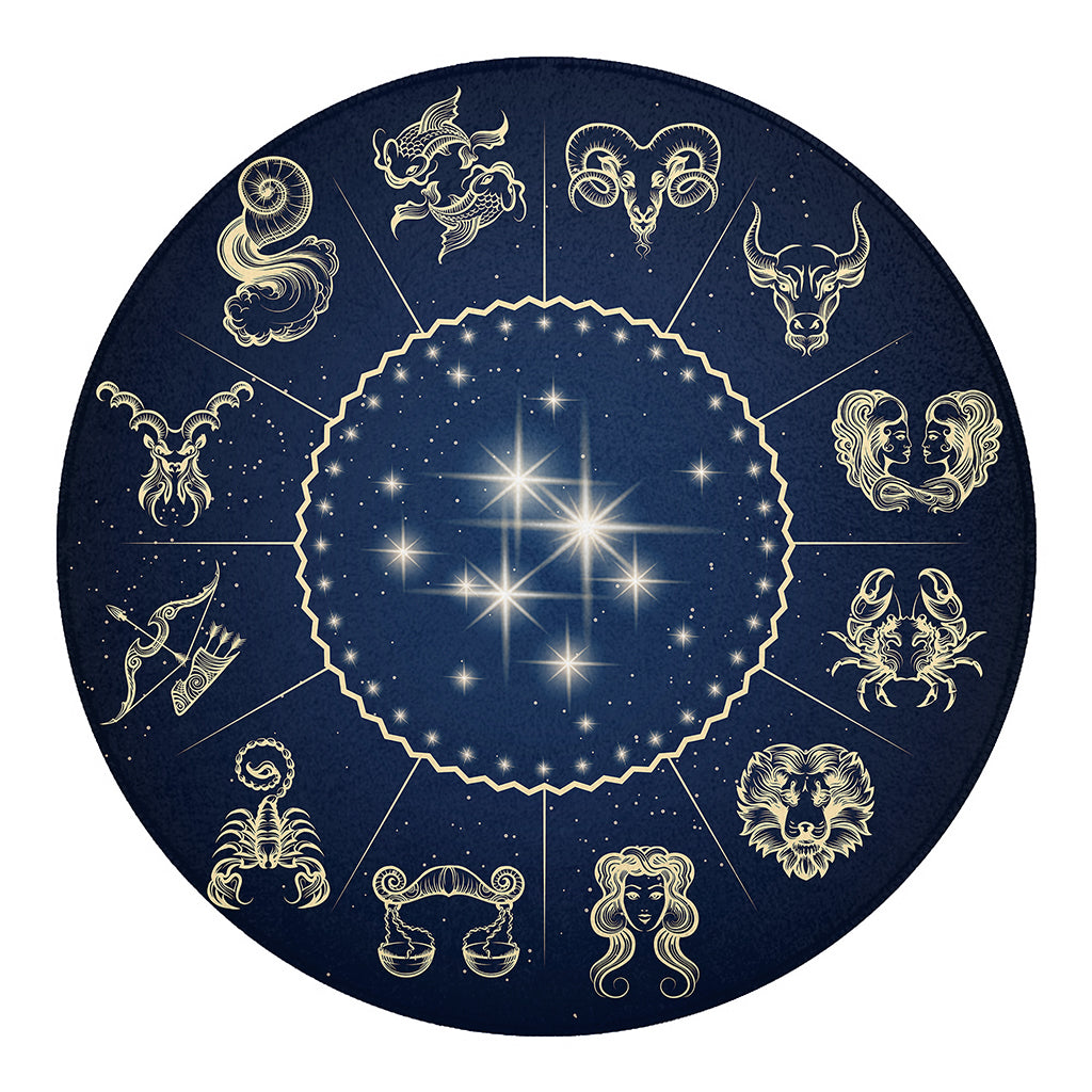 Zodiac Astrology Symbols Print Round Blanket