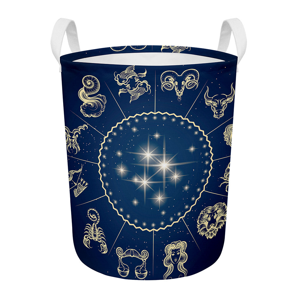 Zodiac Astrology Symbols Print Round Laundry Basket