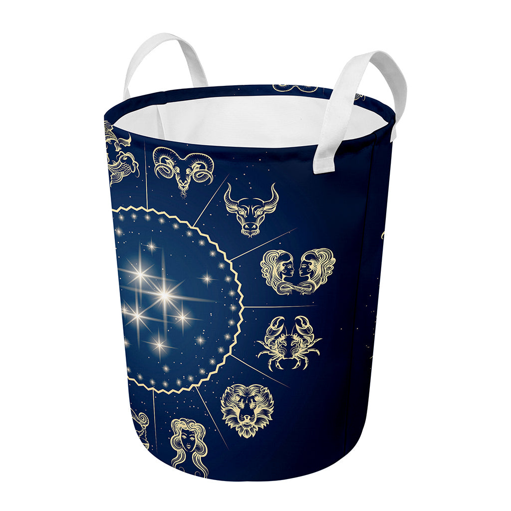 Zodiac Astrology Symbols Print Round Laundry Basket