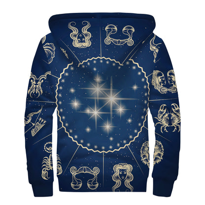 Zodiac Astrology Symbols Print Sherpa Lined Zip Up Hoodie