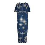 Zodiac Astrology Symbols Print Short Sleeve Long Nightdress