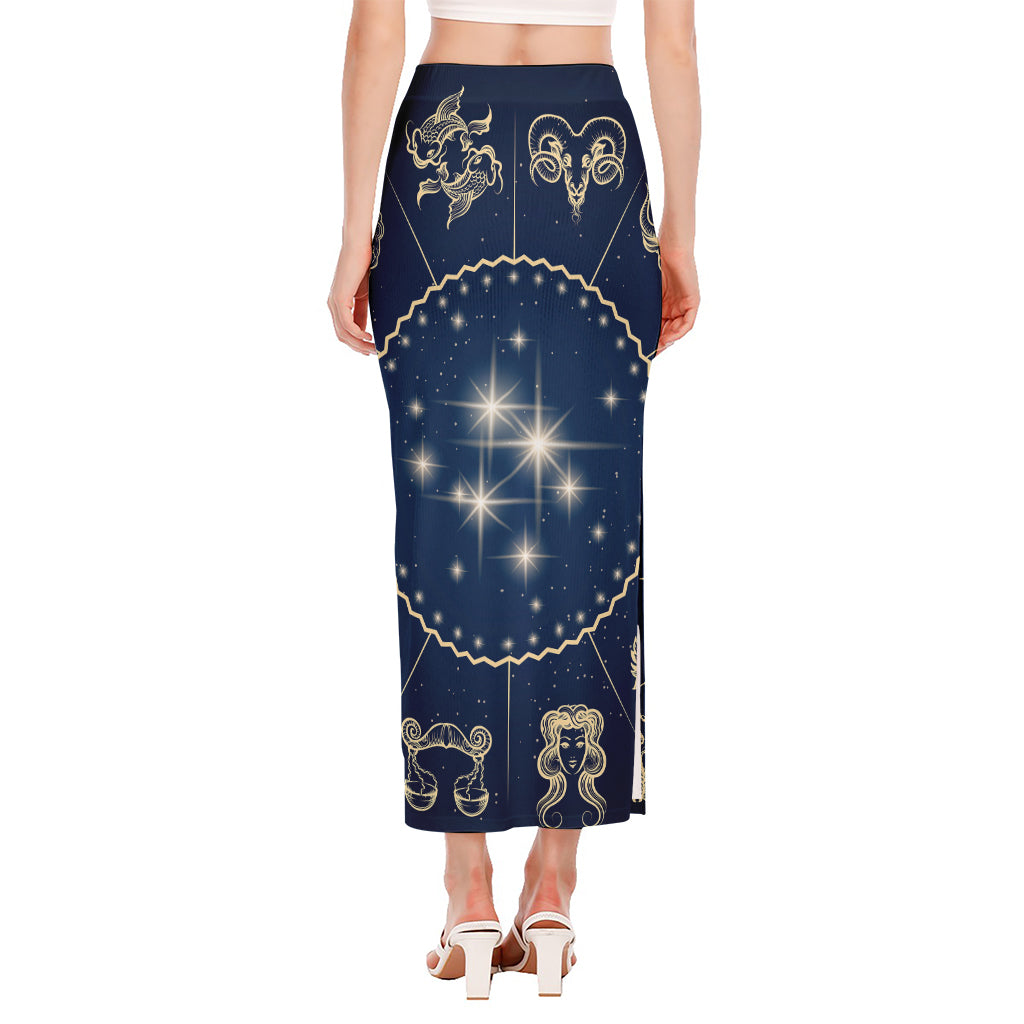 Zodiac Astrology Symbols Print Side Slit Maxi Skirt