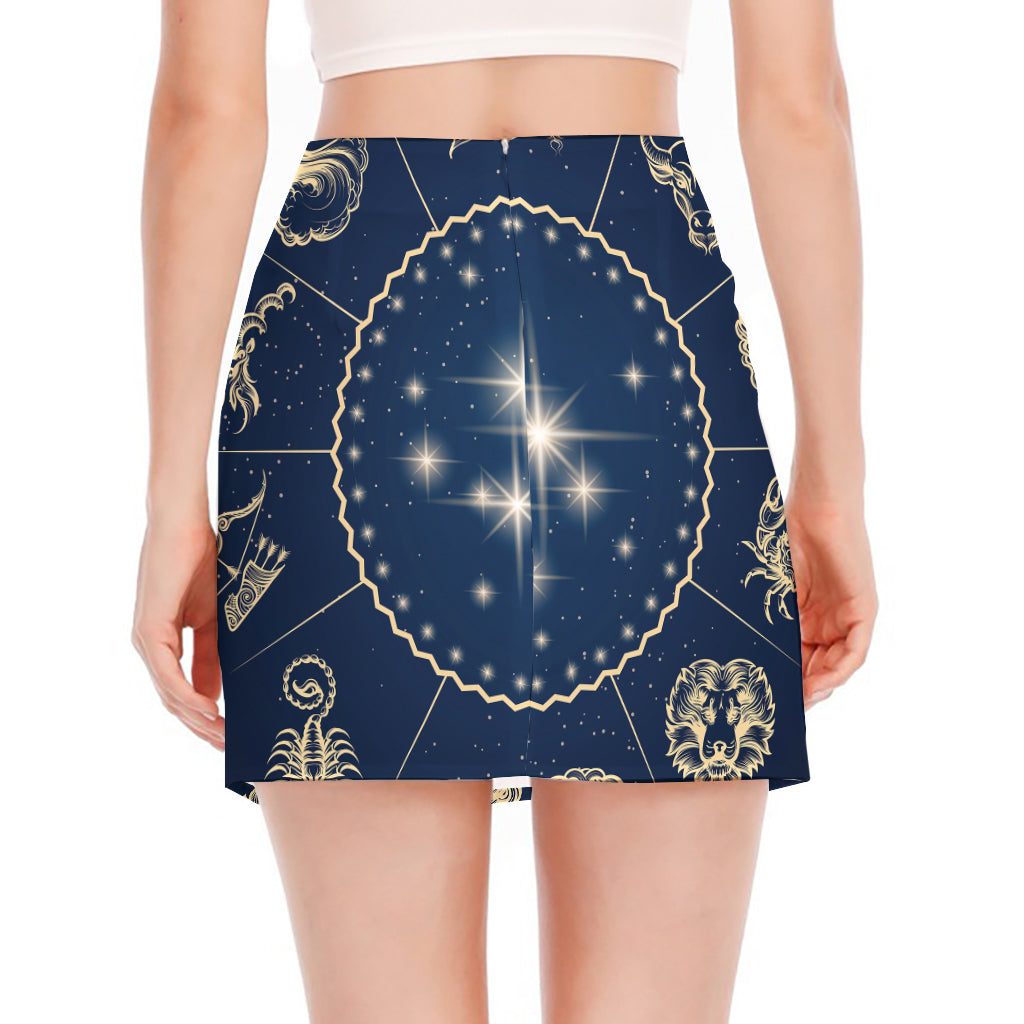 Zodiac Astrology Symbols Print Side Slit Mini Skirt