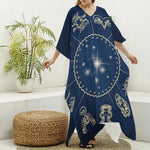 Zodiac Astrology Symbols Print Silk V-Neck Kaftan Dress