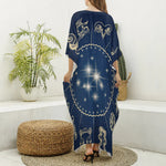 Zodiac Astrology Symbols Print Silk V-Neck Kaftan Dress