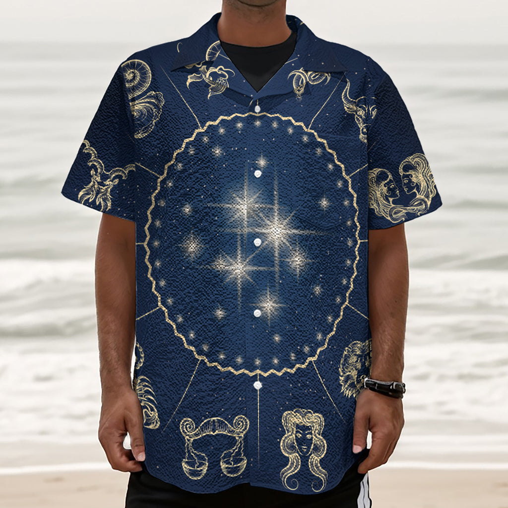 Zodiac Astrology Symbols Print Textured Short Sleeve Shirt