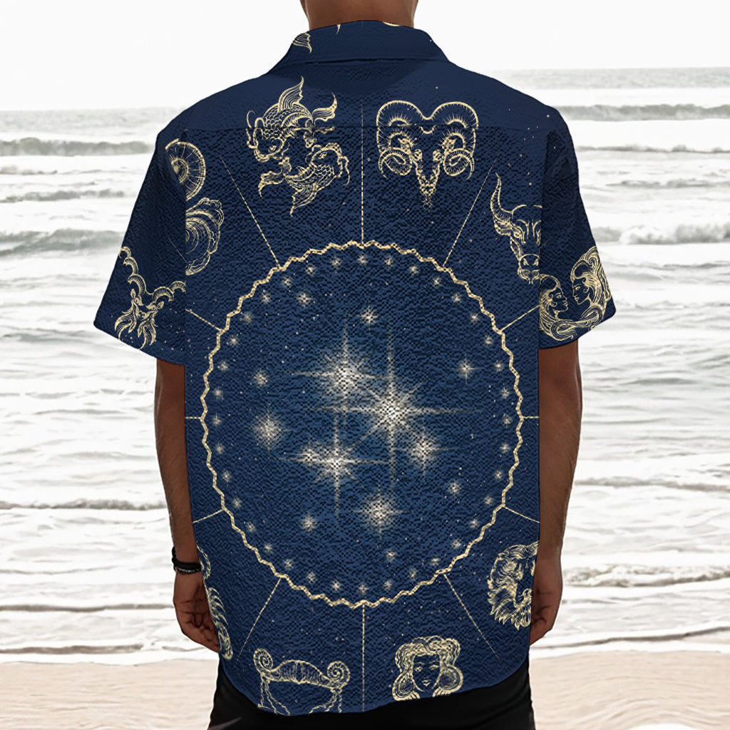 Zodiac Astrology Symbols Print Textured Short Sleeve Shirt