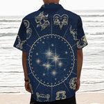 Zodiac Astrology Symbols Print Textured Short Sleeve Shirt
