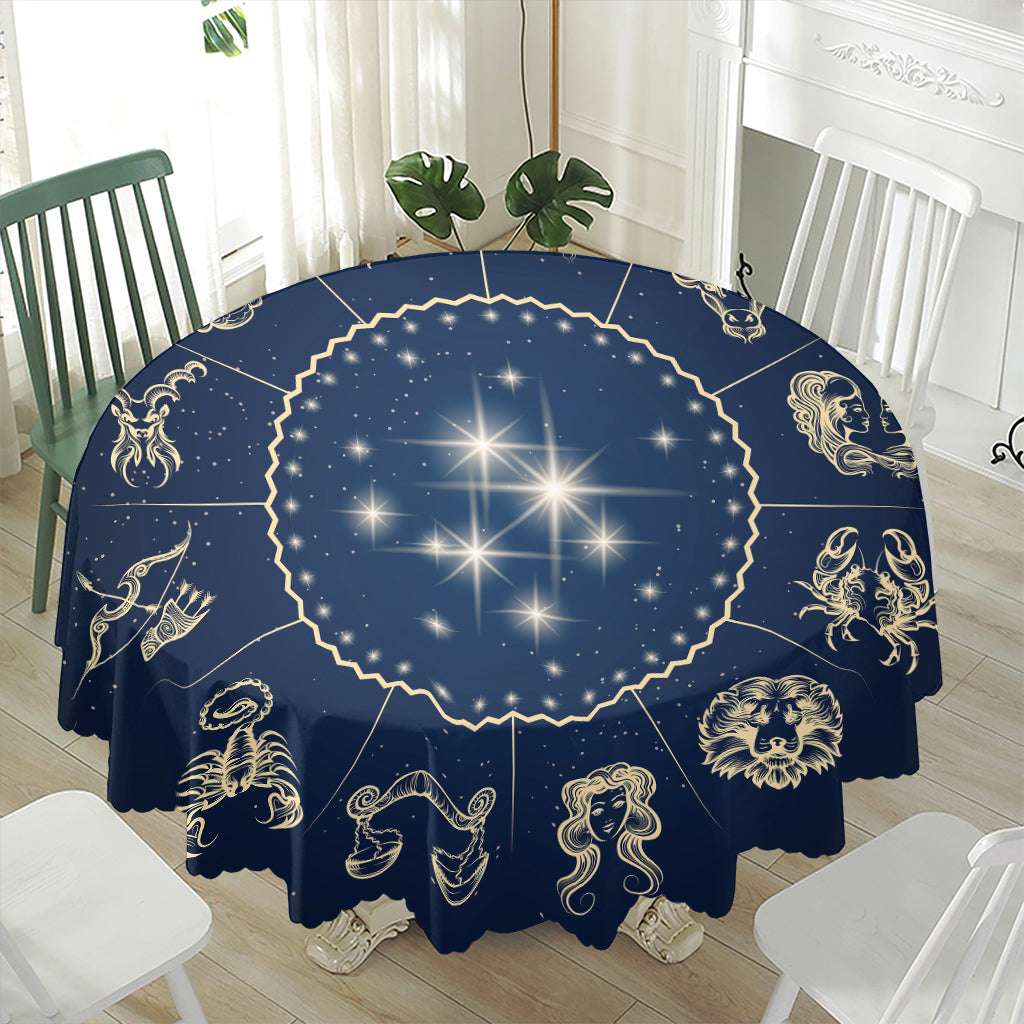 Zodiac Astrology Symbols Print Waterproof Round Tablecloth