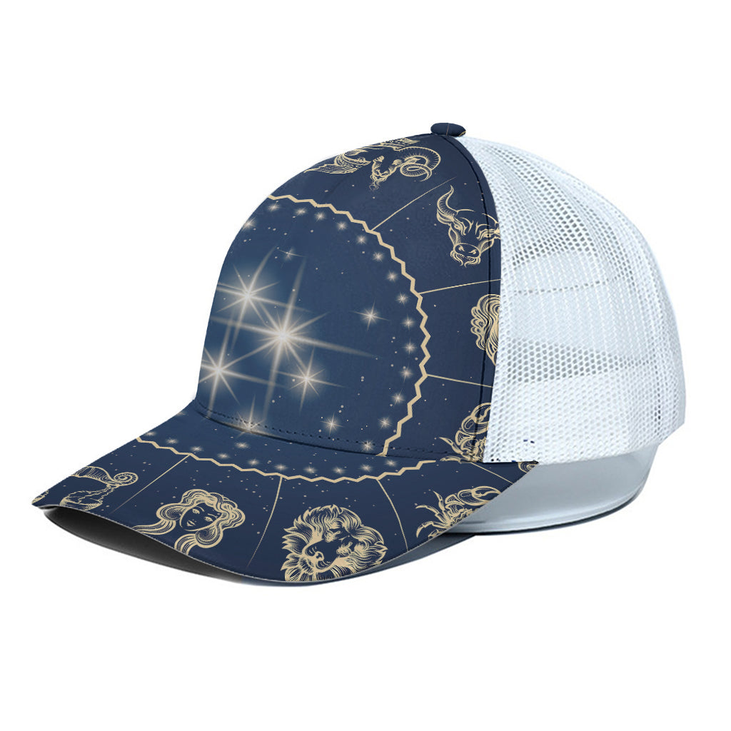 Zodiac Astrology Symbols Print White Mesh Trucker Cap
