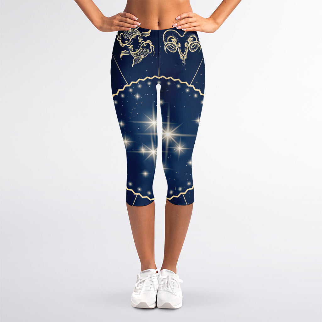 Zodiac Astrology Symbols Print Women's Capri Leggings