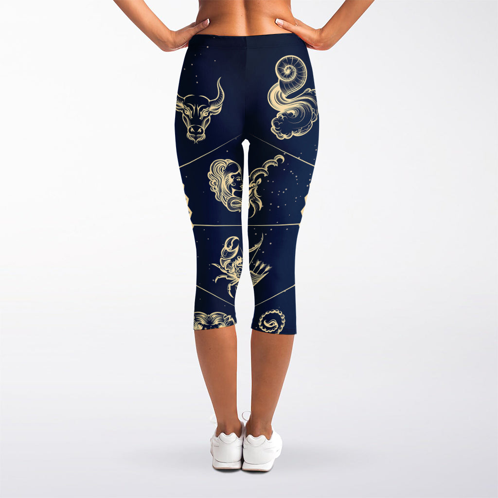 Zodiac Astrology Symbols Print Women's Capri Leggings