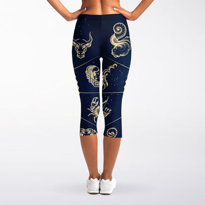 Zodiac Astrology Symbols Print Women's Capri Leggings
