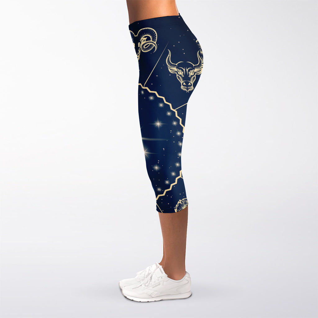 Zodiac Astrology Symbols Print Women's Capri Leggings