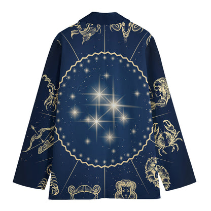 Zodiac Astrology Symbols Print Women's Cotton Blazer